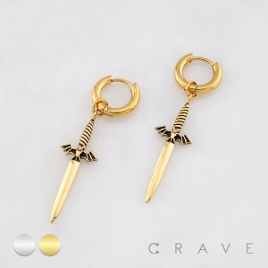 PAIR OF DAGGER SWORD BAT ENCRUSTED KNIGHT 316L SURGICAL STEEL EARRING
